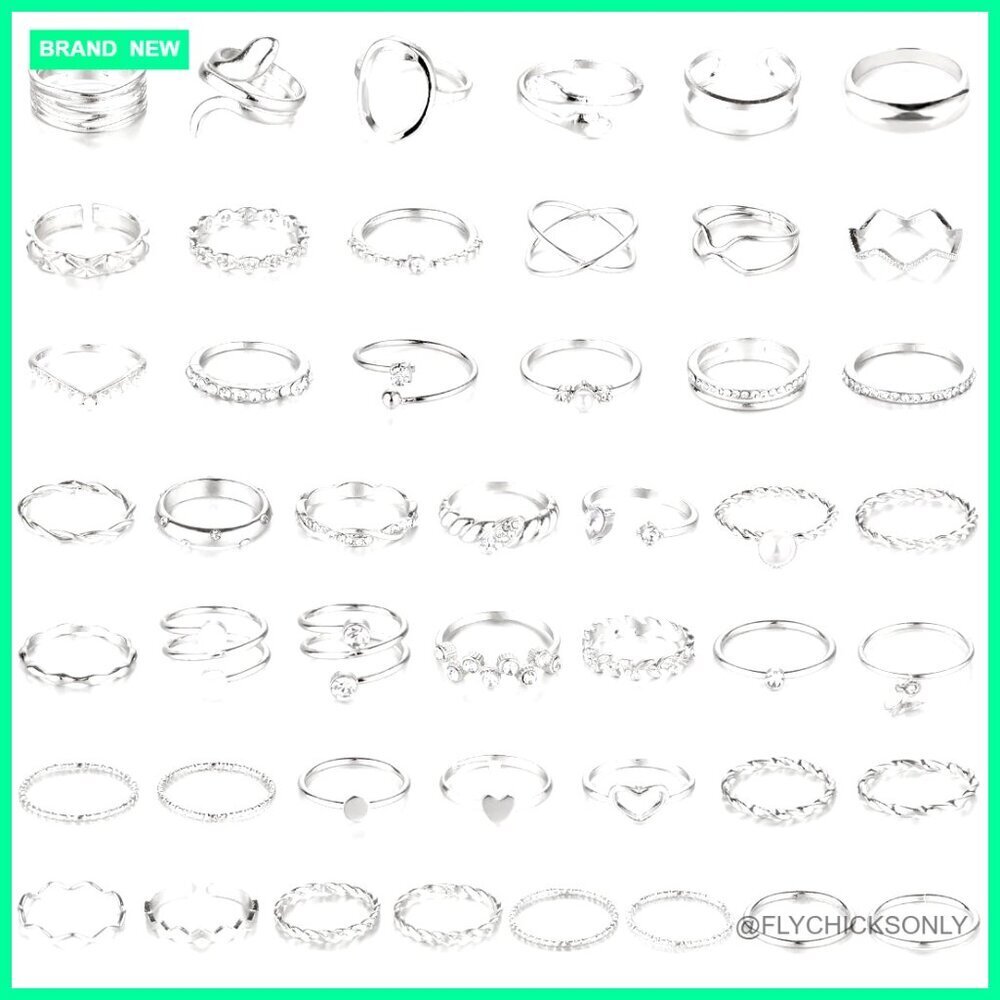 47pc Gold Knuckle Rings Set Stackable Adjustable Crystal Zirconia Jewelry